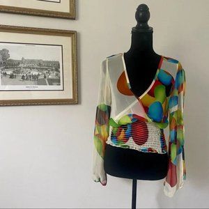 TRAC Long Sleeve Sheer Wrap Blouse with Balloon Design